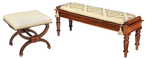 Two Classical Hardwood Upholstered Benches