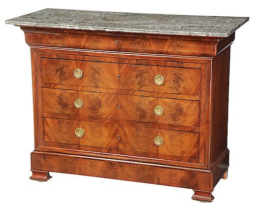Empire Style Figured Mahogany Marble Top Commode