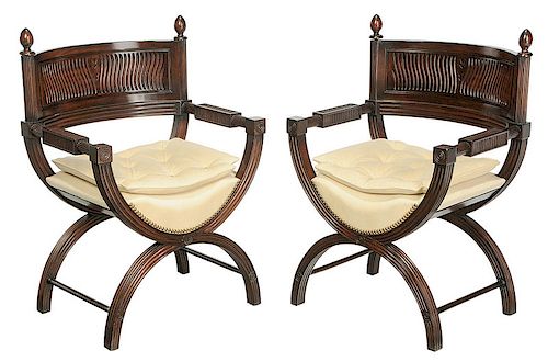 Pair Smith & Watson Mahogany Curule Chairs