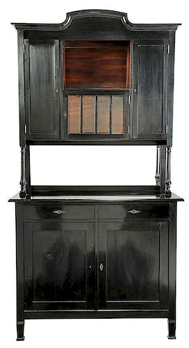 Mahogany And Black Painted Mirror Backed Cabinet