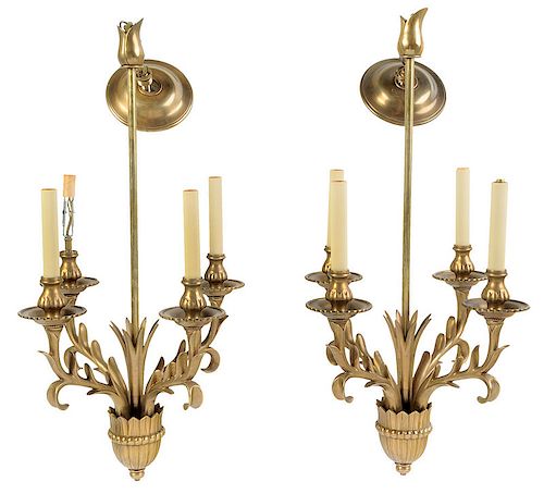 Pair Art Deco Style Brass Chandelier