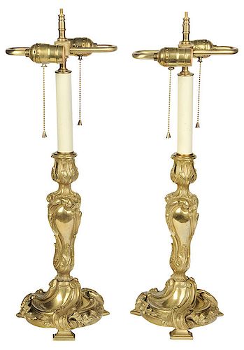 Pair Gilt Bronze Electrified Candlesticks