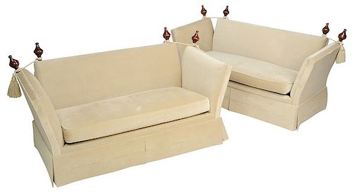 Pair William and Mary Style Upholstered Sofas