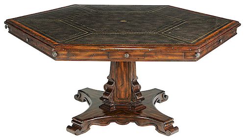 Gothic Style Mahogany and Leather Top Table