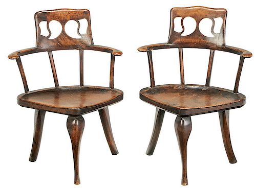 Pair Queen Anne Style Walnut Corner Chairs