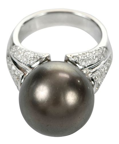 18kt. Tahitian Pearl And Diamond Ring
