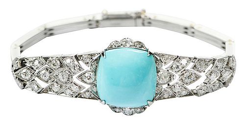 Platinum, Turquoise and Diamond Bracelet