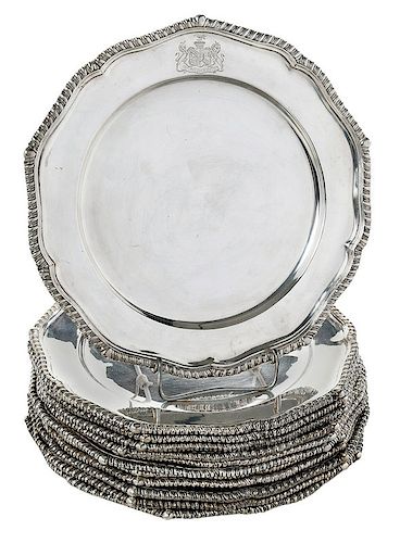 Set of Twelve English Silver Plates