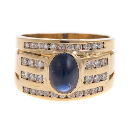 A Ladies Cabochon Sapphire & Diamond Ring
