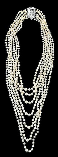 Platinum, Pearl and Diamond Necklace