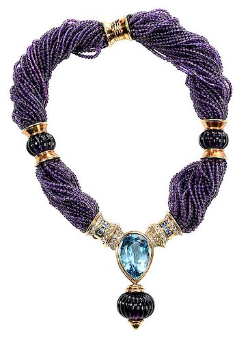 18kt. Amethyst, Blue Topaz and Diamond Necklace