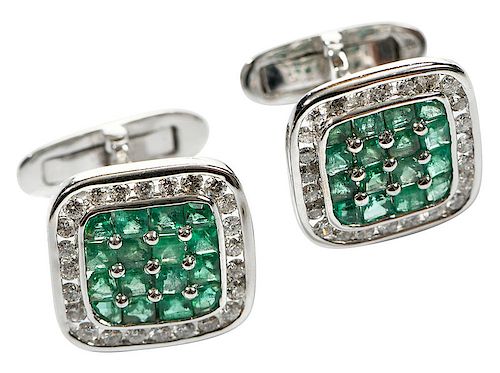 18kt. Emerald and Diamond Cufflinks