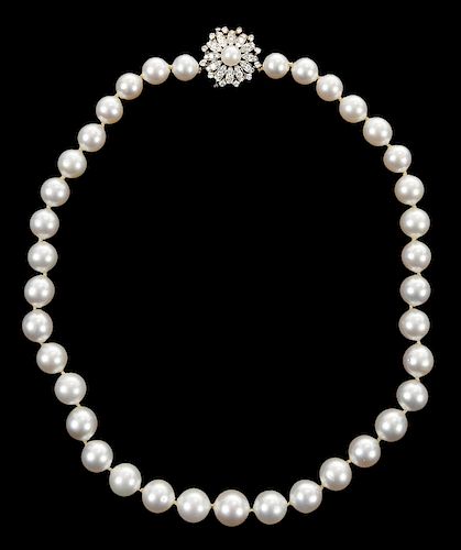 Platinum Pearl and Diamond Necklace