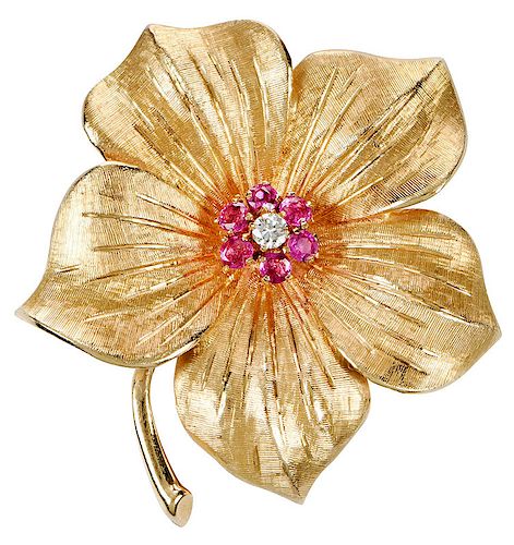 14kt. Gemstone Flower Brooch