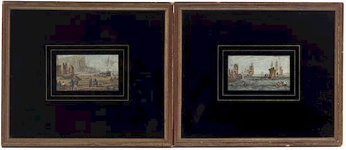 A Pair of English Baxter Prints, Height 2 5/8 x width 2 7/8 inches.