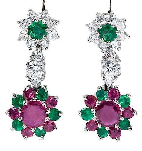 Platinum, 14kt., Diamond & Gemstone Earrings
