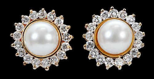14kt. Pearl and Diamond Earrings