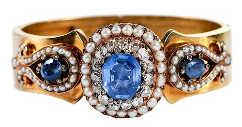 18kt. Sapphire, Diamond & Pearl Bracelet