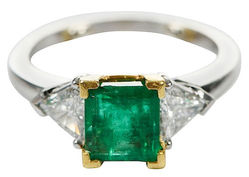 Platinum, 18kt., Emerald & Diamond Ring