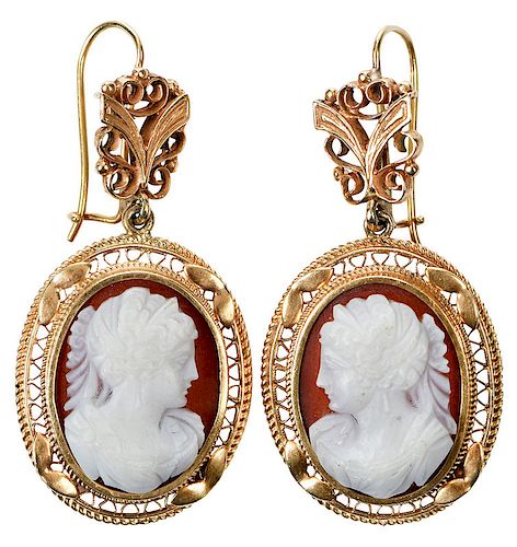 Antique 14kt. Cameo Earrings