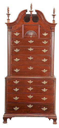 American Chippendale Bonnet Top Chest on Chest