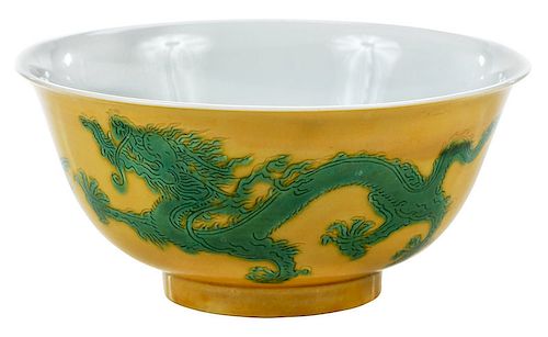 Chinese Yellow and Green Dragon Bowl