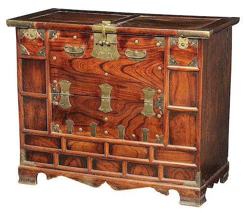 Asian Figured Wood and Brass Mounted Chest