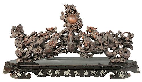 Chinese Wood Carving of Dragon Group
