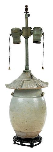 Chinese Ching-Pai Granary Jar Converted to Lamp