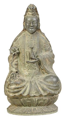  A Large Patinated Bronze Seated Buddha