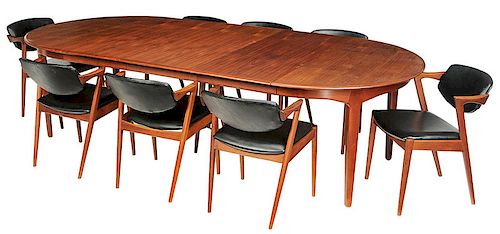 Eight Kai Kristiansen Dining Chairs with Table