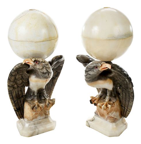 Pair Art Deco Eagle Lamps with Globe Shades