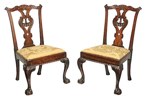 Pair Chippendale Style Tassel Back Side Chairs