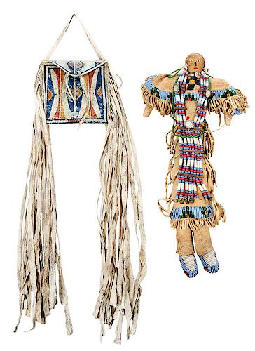 Plains Native American Parfleche Pouch and Doll