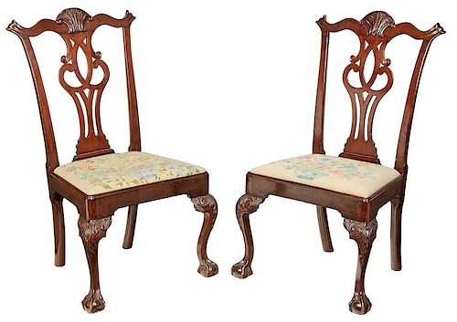 Pair Pennsylvania Chippendale Carved Side Chairs