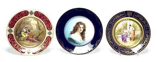 Three Royal Vienna Style Porcelain Cabinet Plates, Diameter of largest 10 inches.