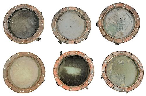 Six Vintage Heavy Brass Portholes