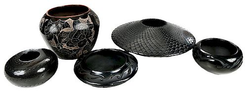 Five Southwestern Black Ware Pots