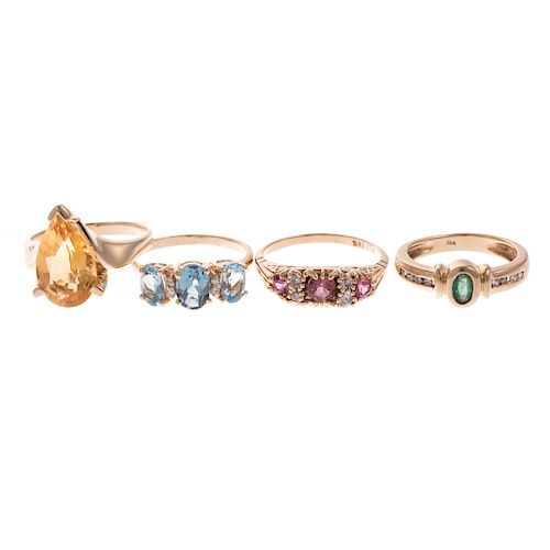 A Collection of 4 Gold Gemstone Rings