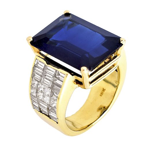 AGL 17.25ct Sapphire, Diamond and 14K Gold Ring