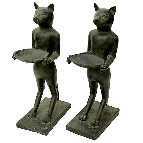 Pair of French Spelter Cat Figures