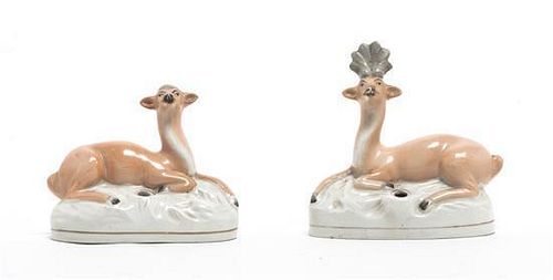 A Pair of Staffordshire Pottery Figural Inkstands, Height 4 3/4 inches.