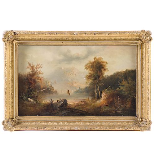 Johnson. Autumnal River Landscape, oil on canvas