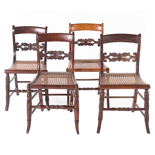 Four similar Federal tiger maple side chairs