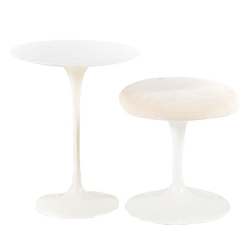 Saarinen marble top side table and stool