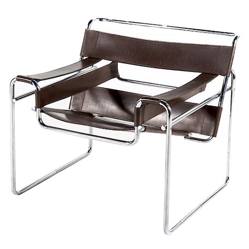 Knoll style leather & chrome Wassily chair