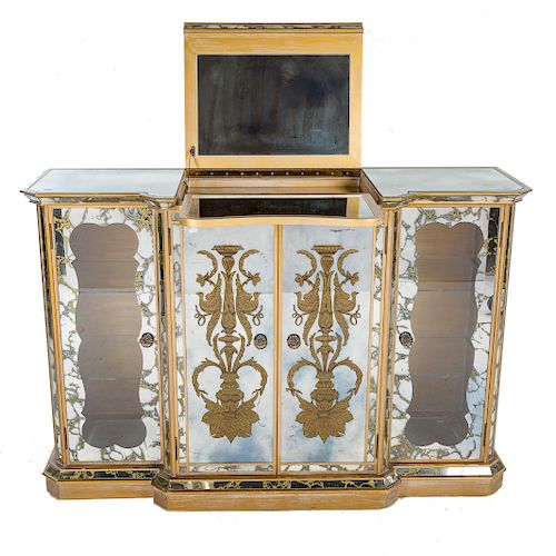 French mirrored eglomise dry bar cabinet