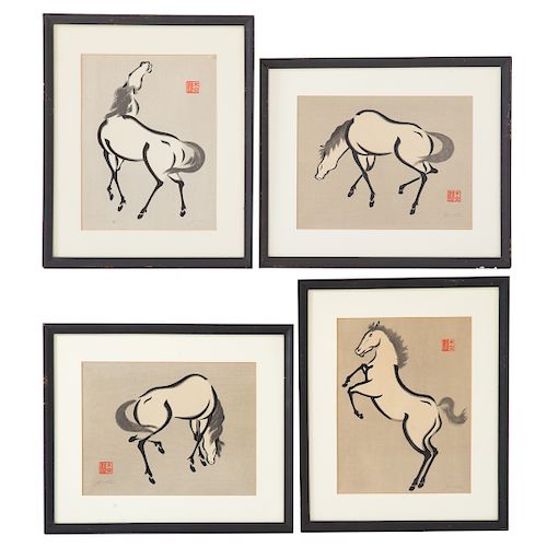 Yoshijiro Urushibara. Four horse color woodblocks