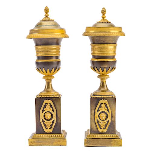 Pair French bronze-dore urns
