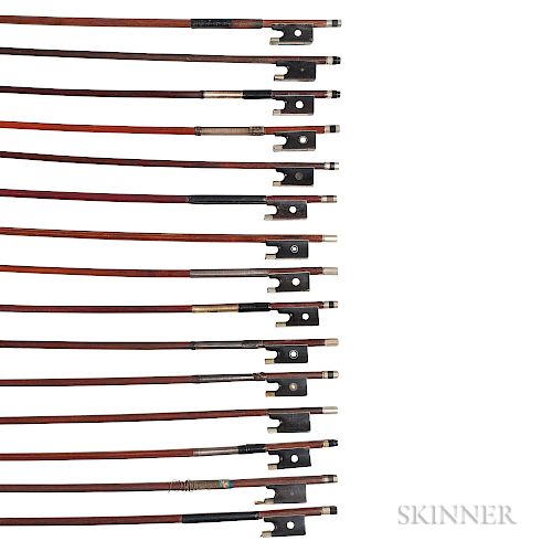 Fifteen Nickel-mounted Violin Bows